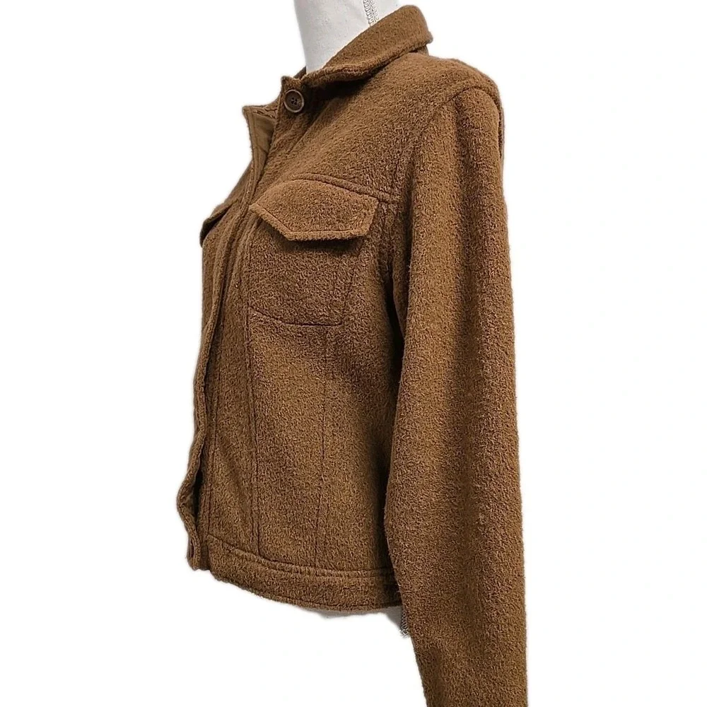 Joie‎ Cropped Button Down Long Sleeve Teddy Jacket Shacket Brown Women's Size S